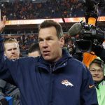 Denver Broncos coach Gary Kubiak waves as he walks off the field after the team&rsquo;s game against the Oakland Raiders on Sunday. The Broncos won, 24-6, in what proved to be Kubiak&rsquo;s final game as their head caoch. (AP Photo/Jack Dempsey)