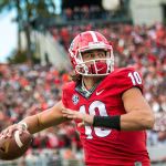 Georgia quarterback Jacob Eason, a Lake Stevens alum, passes during a game against Auburn on Nov. 12 in Athens, Ga. (John Paul Van Wert photo)