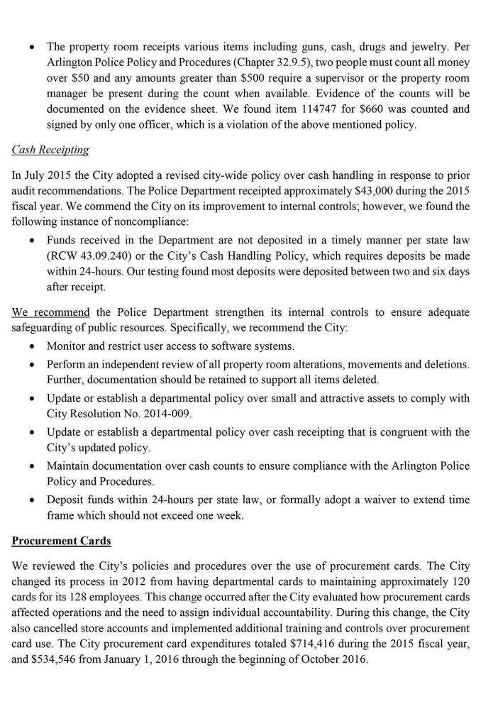 Arlington receives clean audit; changes recommended for police