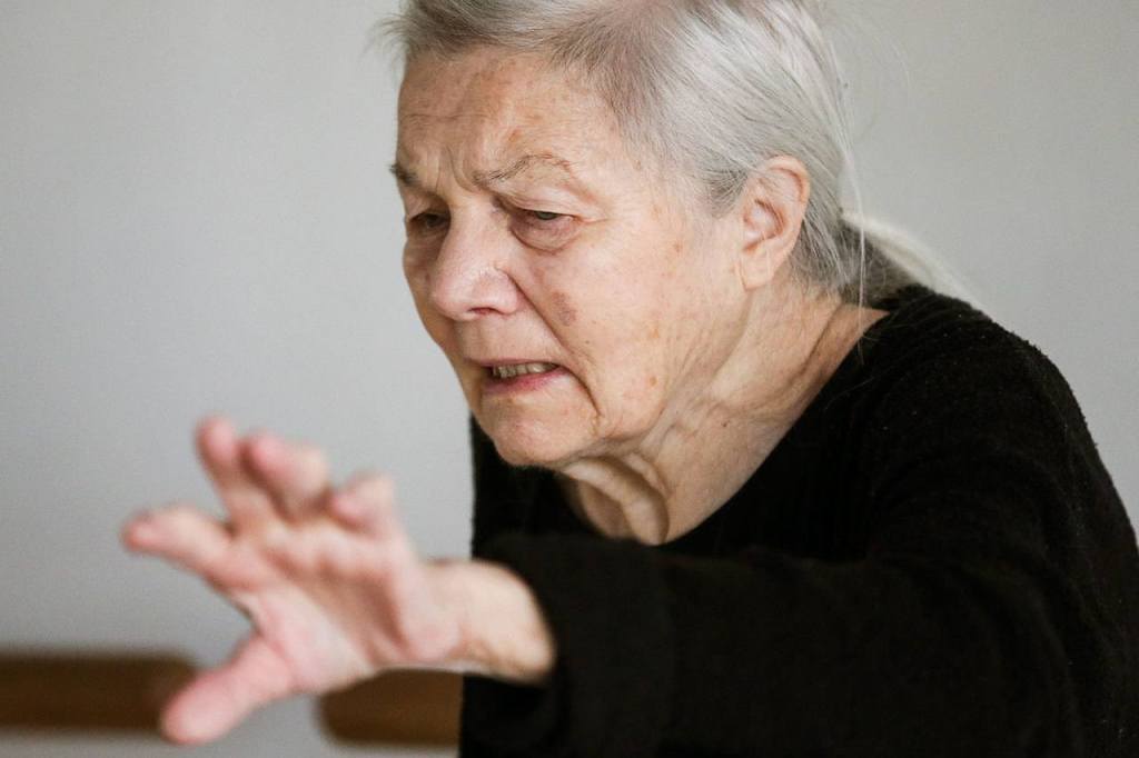 Lida Smith is an octogenarian dancer and choreographer consults with a student Saturday afternoon at The Dance School on January 14, 2017. (Kevin Clark / The Herald)