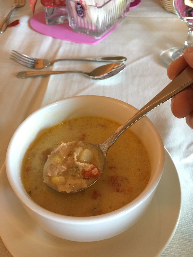 A hearty and creamy salmon chowder is paired with your entrees at Le Bistro. (Ben Watanabe photo)