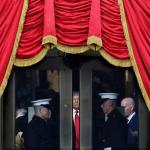 President-elect Donald Trump waits to step out onto the portico for his Presidential Inauguration at the U.S. Capitol in Washington on Friday, Jan. 20. (AP Photo/Patrick Semansky)