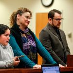 Standing with victim advocate Renee Sewell (center), 9-year-old Gaby Becktell (left), Scotty Becktell&rsquo;s niece, speaks to Judge Millie Judge on Tuesday, and tells her that the driver (Scott Duncan at right) needs to go to jail until he learns his lesson. (Dan Bates / The Herald)
