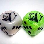 OrcaCon-themed dice will be sold in a variety of colors. OrcaCon photo.