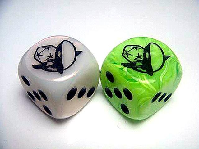 OrcaCon-themed dice will be sold in a variety of colors. OrcaCon photo.