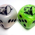 OrcaCon-themed dice will be sold in a variety of colors. OrcaCon photo.