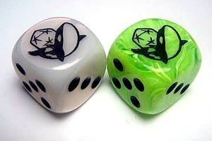 OrcaCon-themed dice will be sold in a variety of colors. OrcaCon photo.