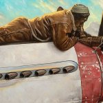 Artist Chris Hopkins&rsquo; painting, &ldquo;Finishing Touch,&rdquo; and many more of his Tuskegee Airmen paintings are on display at the Schack.
