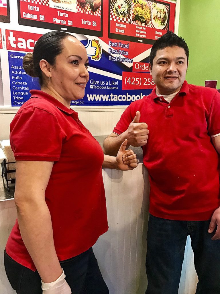 Deisy Ramos and her husband, Rigoberto Bastida, opened Tacobook in Everett on July 5. (Andrea Brown / The Herald)