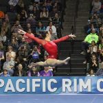 Team USA&rsquo;s Aly Raisman looks toward the audience during her floor routine at the Pacific Rim Gymnastics Championships at Xfinity Arena on April 10, 2016 in Everett. Legislation in Olympia could reopen the state&rsquo;s tourism office and help bring events like the gymnastics championships again to Everett and throughout the county and state. (Andy Bronson/The Herald)