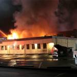 Water is poured on the early morning fire that did extensive damage to the Village Restaurant in Marysville on Sunday. (Marysville Fire District)