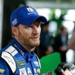 Dale Earnhardt Jr. answers questions Wednesday during Daytona 500 media day at Daytona International Speedway. (AP Photo/John Raoux)