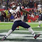 New England Patriots&rsquo; James White celebrates after scoring a touchdown during the second half of Sunday&rsquo;s Super Bowl. (AP Photo/Chuck Burton)