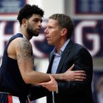 Ben Margot / Associated Press                                Gonzaga guard Josh Perkins (left) confers with head coach Mark Few during the second half of the team&rsquo;s game against Saint Mary&rsquo;s on Saturday in Moraga, California.