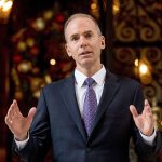 Boeing CEO Dennis Muilenburg speaks to the media after meeting with President-elect Donald Trump in Palm Beach, Florida, in December. (AP Photo/Andrew Harnik)