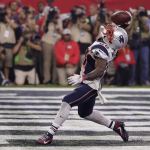 New England Patriots&rsquo; James White celebrates his touchdown during the second half of Super Bowl 51 against the Atlanta Falcons, Sunday, in Houston. White ended up scoring the game-winning overtime touchdown. (AP Photo/Matt Slocum)