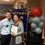Dan Leach, South Everett-Mukilteo Rotary president nominee, congratulates Student of the Month Kelly Vo. (Contributed photo)