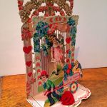 This handmade 1930s card is made from store-bought paper lace and features small chromolithographed pictures of children and flowers. The printed cardboard background is made to fit in an envelope. A collector bought it for $25 about 1980 and felt the message &ldquo;To Miss Nash&rdquo; on the back added to the value. It would cost about $50 today. (Cowles Syndicate Inc.)