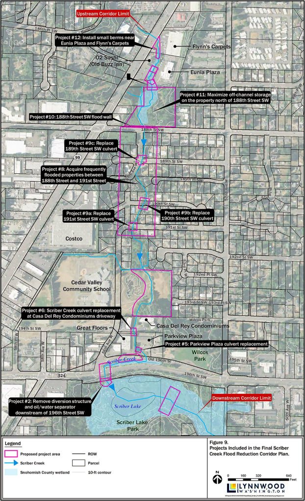 The city of Lynnwood has identified a list of potential projects to combat flooding on Scriber Creek. Some are planned soon. Others could take years, if they are pursued. The list includes culvert replacements, new flood berms and added water storage capacity.