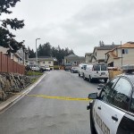 Police investigate an officer-involved shooting in Lake Stevens that left one man dead. (Rikki King / The Herald)