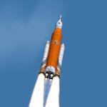 An artist&rsquo;s concept of the launch of the Space Launch System rocket and Orion capsule. (NASA/Marshall Space Flight Center)