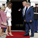 President Donald Trump and first lady Melania Trump greet Israeli Prime Minister Benjamin Netanyahu and his wife, Sara, at the White House in Washington on Wednesday, Feb. 15. (AP Photo/Evan Vucci)
