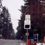The city of Edmonds is considering petitions for its Traffic Calming Program, which funds improvements like this speed radar feedback sign. The program addresses speeding concerns and reduces cut-through traffic on any street. (Contributed photo)
