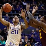 Washington guard Markelle Fultz (20) draive for a layup against Arizona State forward Andre Adams during the first half of a game Feb. 16, 2017, in Seattle. (AP Photo/Ted S. Warren)