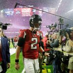 Atlanta quarterback Matt Ryan leaves the field after the Falcons&rsquo; 34-28 overtime loss to New England in the Super Bowl on Sunday. (AP Photo/Tony Gutierrez)