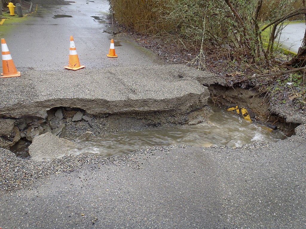 Rainfall on Feb. 9 caused flooding along Scriber Creek in Lynnwood, including the collapse of a key culvert on private property near Wilcox Park. (City of Lynnwood)