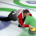 Lynnwood&rsquo;s Brady Clark practices on Feb. 8, 2017, at the Granite Curling Club in Seattle. (Kevin Clark / The Herald)