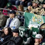Seats are decorated in memorial of John Winsor, a season-ticket holder who passed away of a heart attack in late January. (Kevin Clark / The Herald)
