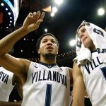 Villanova guard Jalen Brunson (1) and guard Donte DiVincenzo (10) wave to fans after defeating St. John&rsquo;s 92-79 in an NCAA college basketball game, Saturday, Feb. 4, in Philadelphia. (AP Photo/Laurence Kesterson)