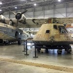 In this Feb. 17 photo, the Apollo 11 capsule sits in the restoration hanger at the National Air and Space Museum&rsquo;s Steven F. Udvar-Hazy Center in Chantilly, Virginia, ahead of a planned four-city tour. (AP Photo/Jessica Gresko)
