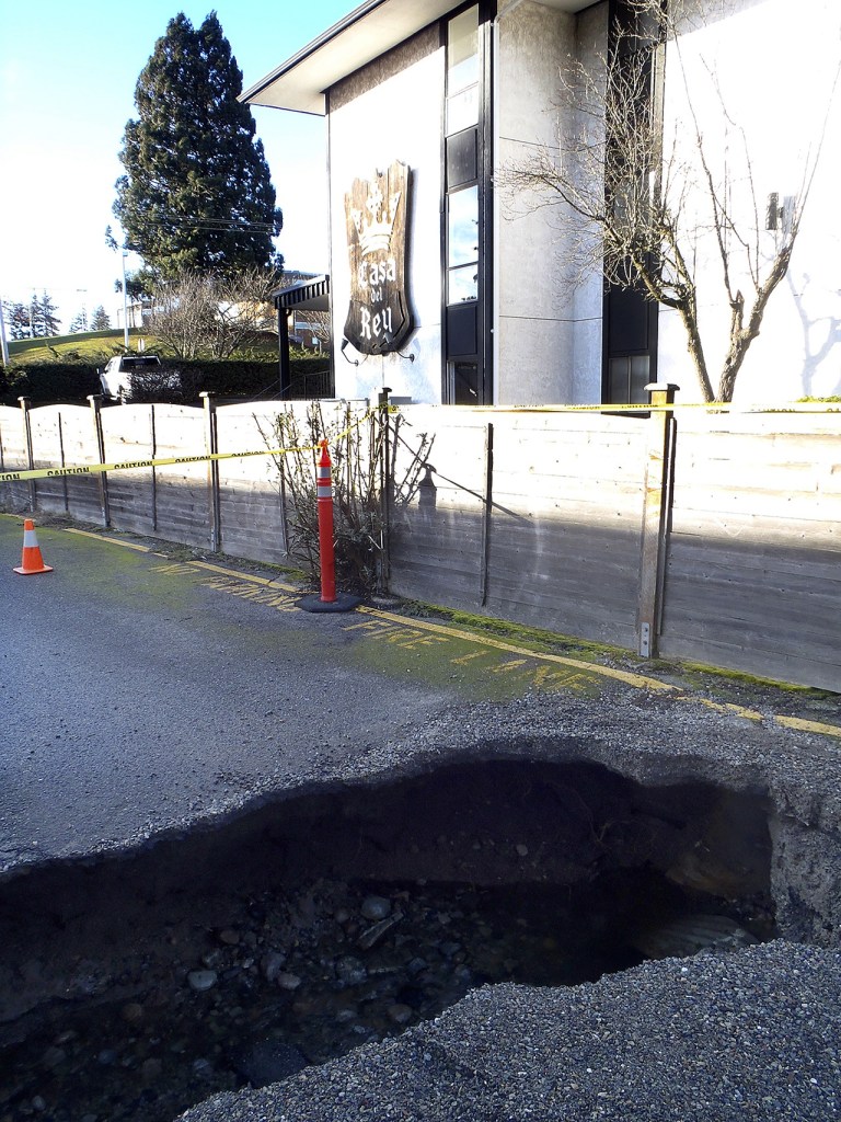 Rainfall on Feb. 9 caused flooding along Scriber Creek in Lynnwood, including the collapse of a key culvert on private property near Wilcox Park. (City of Lynnwood)