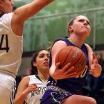 Edmonds-Woodway&rsquo;s Adrienne Poling (right) attempts a shot past Marysville Getchell&rsquo;s Madeline Grandbois (far left) and Jadyn Noriega (center) during a game Feb. 8, 2017, at Marysville Getchell High. Edmonds Woodway won 53-48. (Kevin Clark / The Herald)