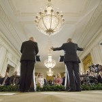 President Donald Trump and Israeli Prime Minister Benjamin Netanyahu participate in a joint news conference in the East Room of the White House in Washington on Wednesday, Feb. 15. (AP Photo/Pablo Martinez Monsivais)