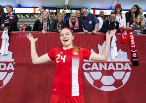 Photo courtesy Canada Soccer                                Edmonds&rsquo; Hannah Taylor poses with friends and family members, including mother Lola, father Greg and sister Haili, after the Canada senior women&rsquo;s soccer team&rsquo;s match against Mexico on Feb. 4 in Vancouver, British Columbia.