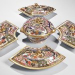 This set, called a supper set, sold at a Skinner sale in Boston for $923. It was made by Coalport about 1860.