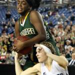 Kentridge&rsquo;s Jordyn Jenkins wrests the ball away from Glacier Peak&rsquo;s Paisley Johnson during the Chargers&rsquo; 60-46 win over the Grizzlies in the 4A state championship game on Saturday in Tacoma. (Kevin Clark / The Herald)