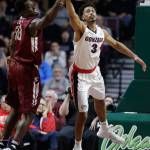 Gonzaga&rsquo;s Johnathan Williams and Santa Clara&rsquo;s Emmanuel Ndumanya battle for a rebound during the first half of Monday&rsquo;s game in Las Vegas. (AP Photo/John Locher)