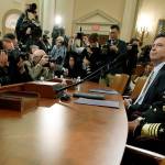FBI Director James Comey and National Security Agency Director Michael Rogers (right) prepare to testify on Capitol Hill in Washington on Monday before the House Intelligence Committee hearing on allegations of Russian interference in the 2016 U.S. presidential election. (AP Photo/Manuel Balce Ceneta)