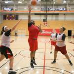 Everett Community College freshman Uju Chibuogwu goes up for a shot during practice on March 7, 2017, in Everett.. (Andy Bronson / The Herald)