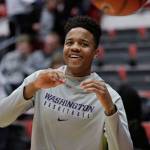 Washington guard Markelle Fultz, who was out with a sore knee, has the ball passed to him before the Huskies&rsquo; Pac-12 game against Washington State on Sunday in Pullman. (AP Photo/Young Kwak)