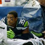Seattle cornerback DeShawn Shead gets treatment on his leg during the Seahawks&rsquo; NFL game against the Philadelphia Eagles on Nov. 20, 2016, in Seattle. (AP Photo/John Froschauer)