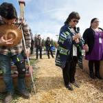 The Tulalip Tribes&rsquo; new chairwoman, Marie Zackuse (center), leads a prayer as the tribe dedicates a medicine wheel garden at the Tulalip Health Clinic on Monday on the Tulalip Reservation. (Andy Bronson / The Herald)
