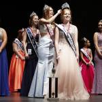Miss Aquafest 2016 Katie Stevens crowns 2017 winner Alexa DeMerchant at the Lake Stevens High School Performing Arts Center on Saturday. (Ian Terry / The Herald)
