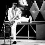 In this Oct. 17, 1986 photo, Chuck Berry performs during a concert celebration for his 60th birthday at the Fox Theatre in St. Louis, Missouri. On Saturday, March 18, police in Missouri said Berry has died at the age of 90. (AP Photo/James A. Finley)