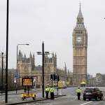 Police work at Westminster Bridge, with the Houses of Parliament in background, in London on Thursday. (AP Photo/Tim Ireland)