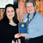 Denise Beebout (left) is awarded the Everett-Port Gardner Rotary Club&rsquo;s Everett Community College Student of the Month Award for January by Rotary president elect Mary Schoenfeldt. (Contributed photo)